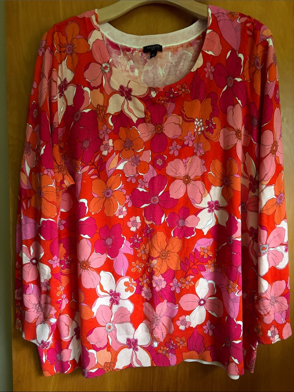 Talbots Pink Orange Floral Crewneck Sweatshirt